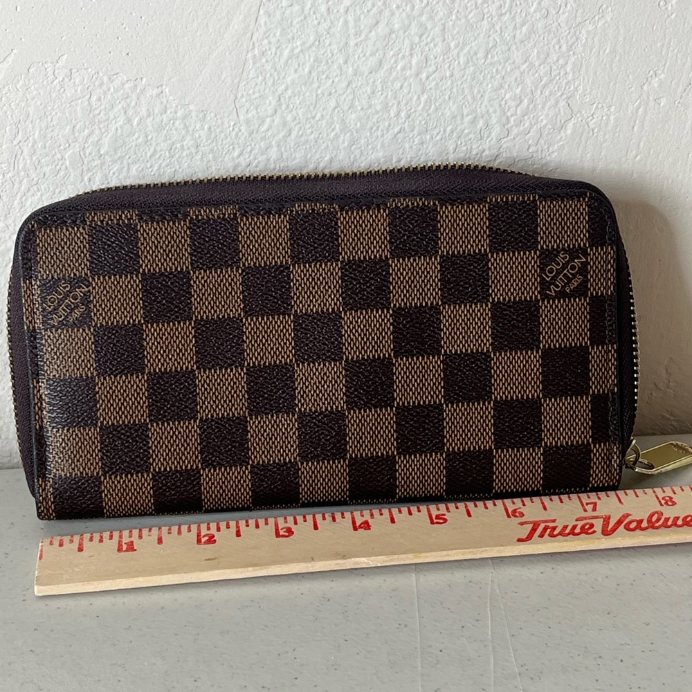 Louis Vuitton Damier Ebene Checker Zip Around Wallet - Dark Brown & Brown